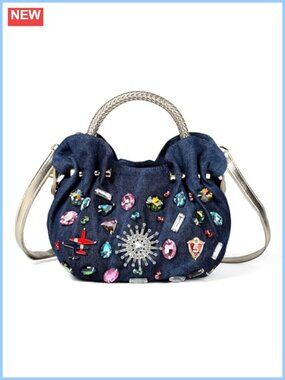 Washed Denim Rhinestone Evening Bag Crossbody Shoulder Handbag